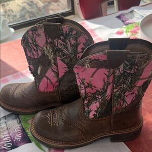 Women’s Ariat Brown Leather Boots with Pink Camo Shaft